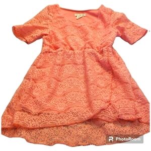One Step Up Girls Peach Lace Hi-Lo Wrap Dress EUC